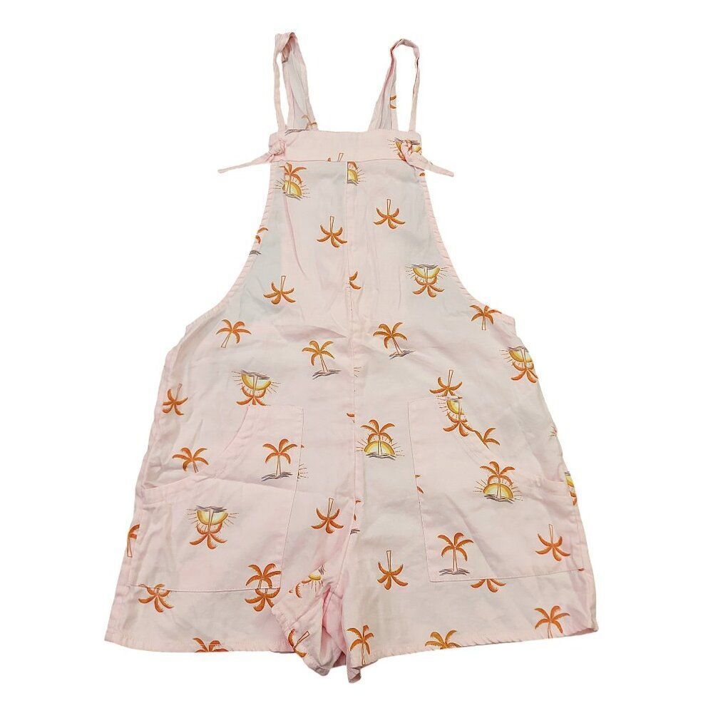 Billabong Girls Romper Overalls Small Soft Pink Palm Print Summer Outdoor Beach